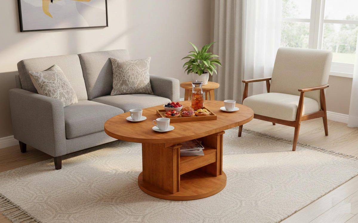 COUCHTISCH rund ausziehbar höhenverstellbar Schubalde 100/100/60 cm - Kirschbaumfarben, Holzwerkstoff (100/100/60cm) - designimpex