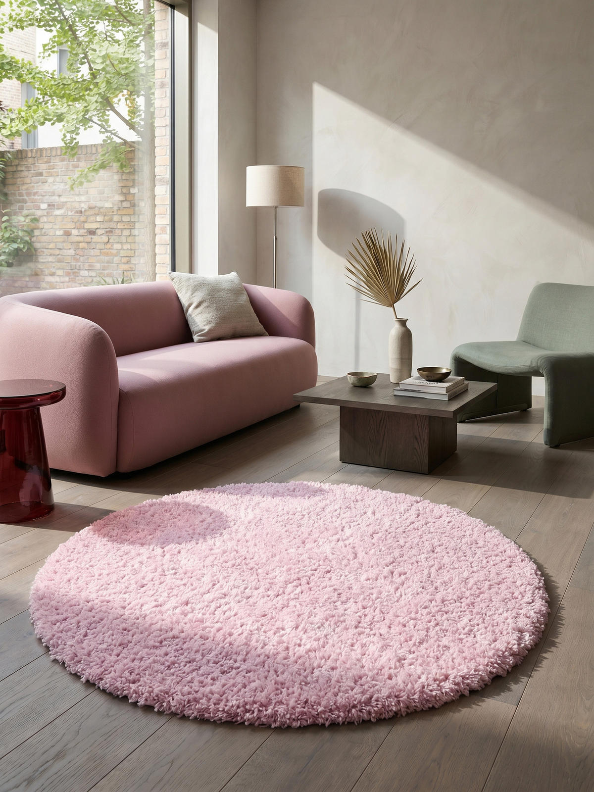 TEPPICH Hochflor Unifarben Polypropylen Wohnzimmer Shaggy Pink Rund 200x200 - Rosa, Textil (200/200cm) - KADIMA DESIGN