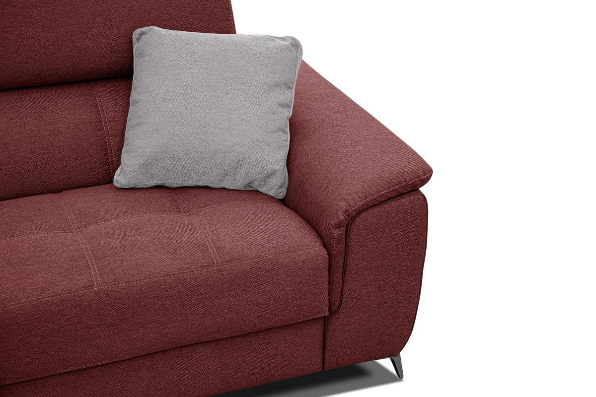 SOFA PLAUEN 3-Sitzer mit 2 Relaxfunktionen, bordeaux - Bordeaux/Silberfarben, Holzwerkstoff/Textil (214/83/105cm) - Courtois Laville