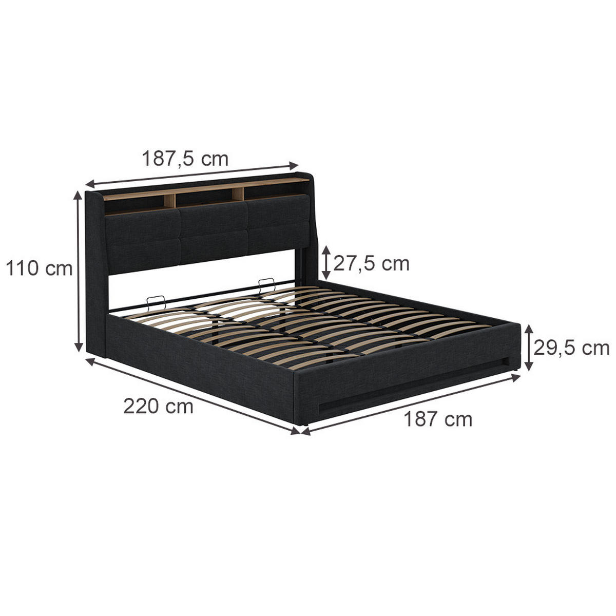 ČALOUNĚNÁ POSTEL Christin Antracit/dub - antracitová, kompozitní dřevo - VitaliSpa