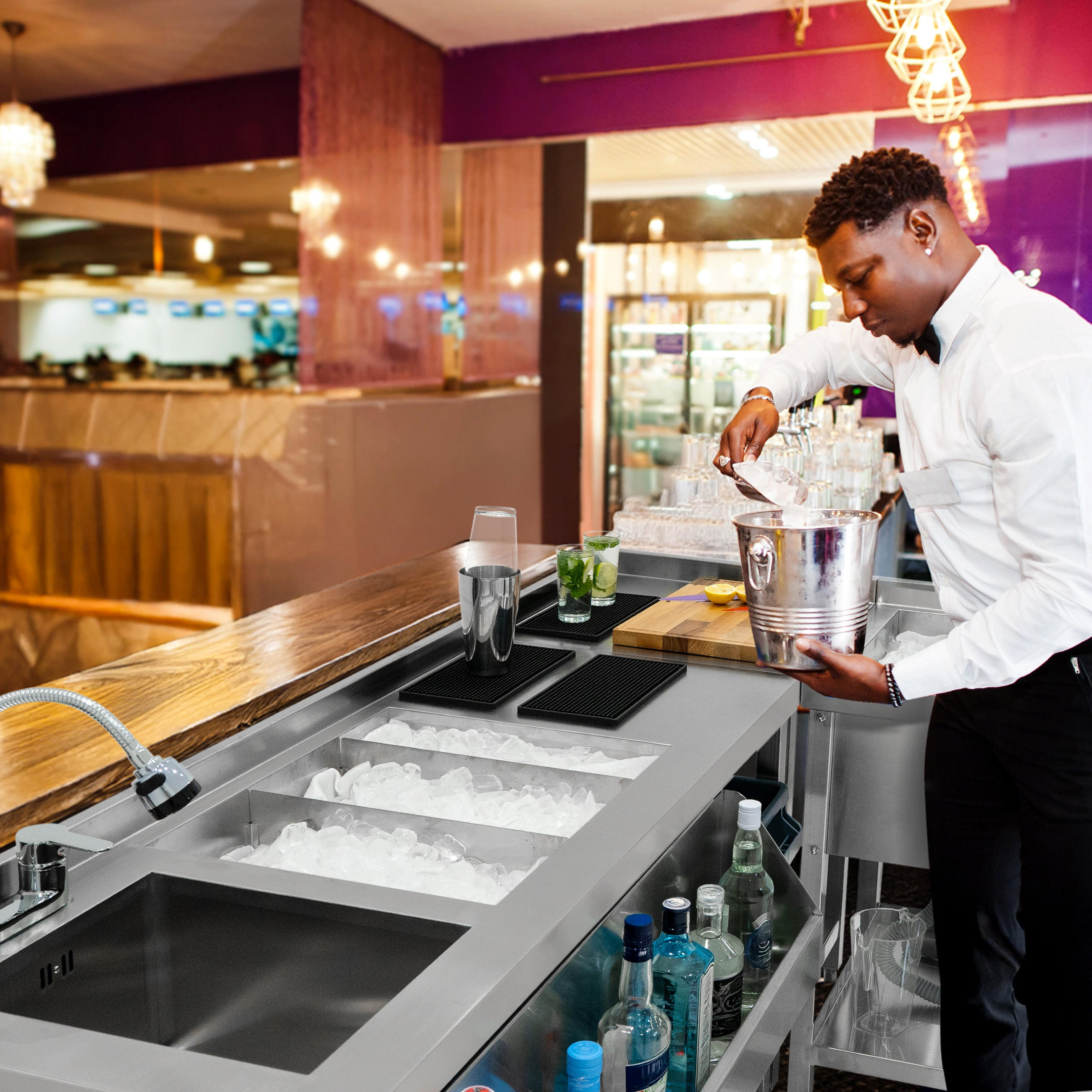COCKTAILBAR-STATION mit Eisbrunnen, modular - Silberfarben, Metall (135/84.2/68.5cm)