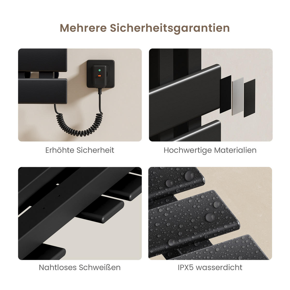 HEIZKÖRPER Elektrisch WLAN Thermostat Schwarz Rechtsanschluss 100/50 cm - Schwarz, Metall (50/100/11cm) - EMKE