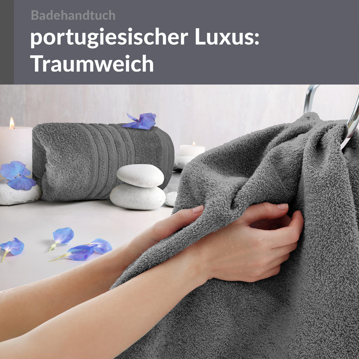 BADETUCH London Anthrazit Grau 2er Set 100x150 - Anthrazit, Textil (100/150cm) - Lashuma