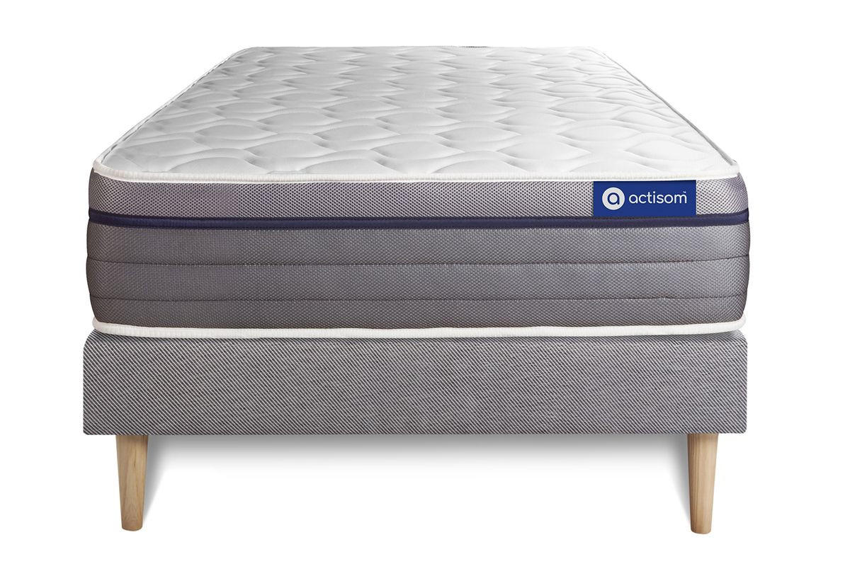 BETT Actimemo zen Memory-Schaum 80 x 190 cm h1 - Kit Bettgestell Grau - Beige/Grau, Karton/Holz (80/190cm) - ACTISOM