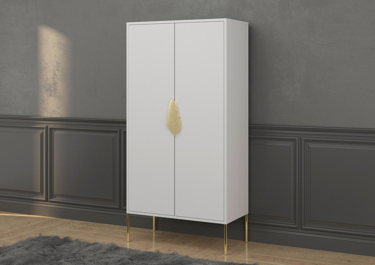 HIGHBOARD Merlin, Weiß, Goldene Details - Goldfarben/Weiß, Holzwerkstoff/Metall (80/160/40cm) - Skandica
