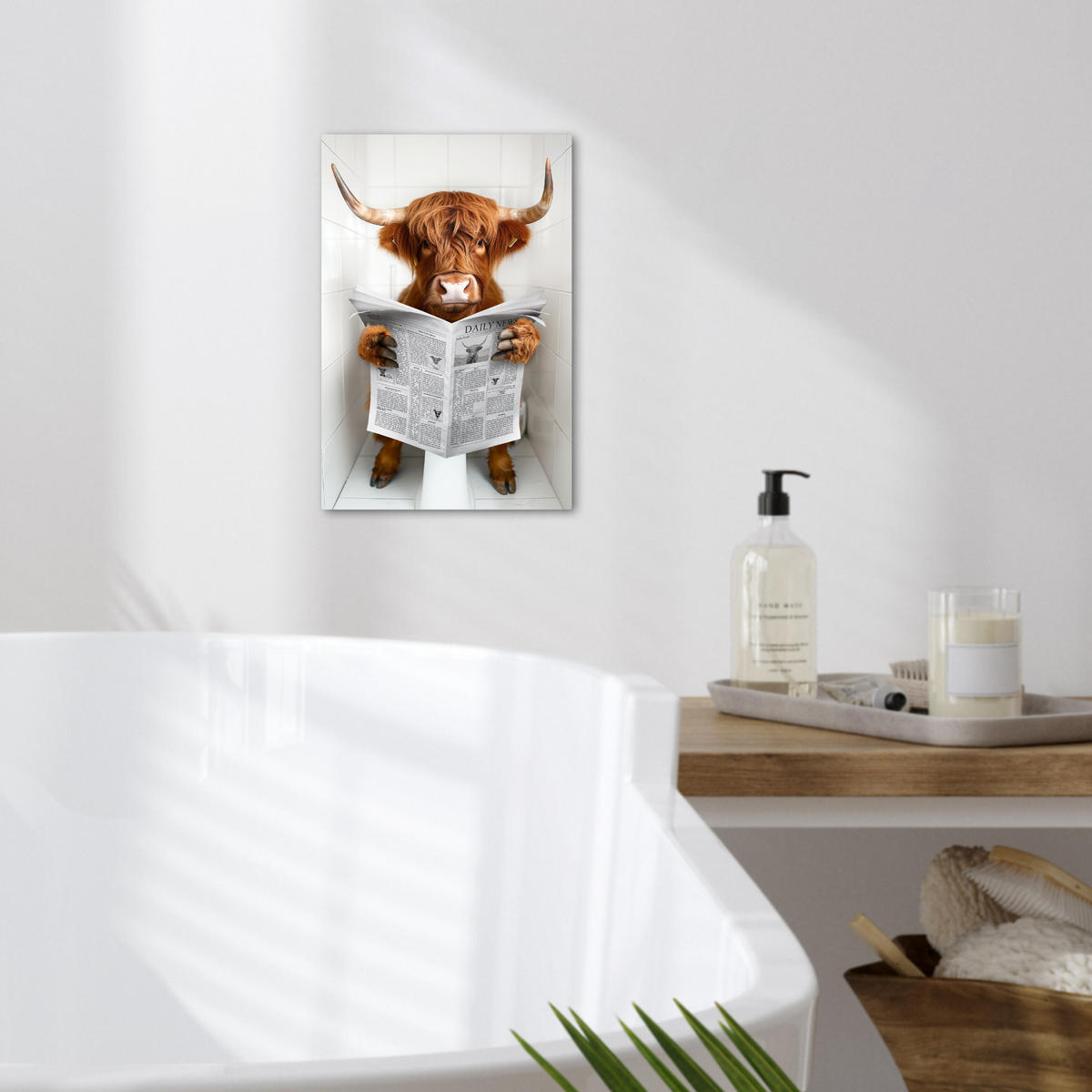 LEINWANDBILD Schottischer Highlander - Tier - Zeitung - Toilette 20x30 cm - Kastanienfarben, Textil (20/30cm) - MuchoWow