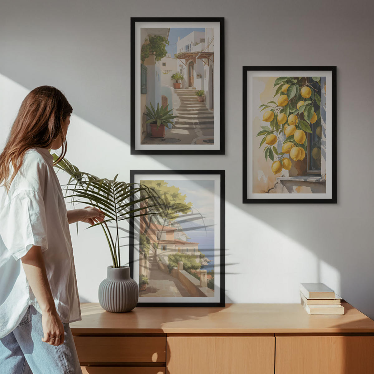 BILDER SET 3er Set - 40x60 cm Schwarzer Rahmen - Lemon Streets Meerblick - Schwarz, Kunststoff (40/60cm) - TULUP