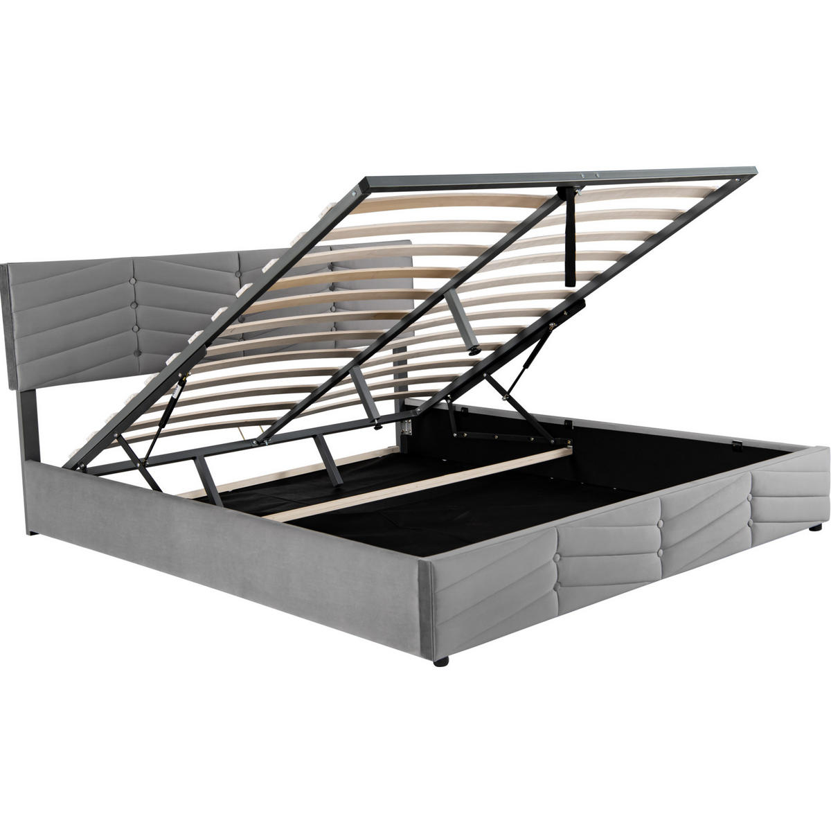 POLSTERBETT mit Bettkasten 160x200 cm Samt Grau - Grau, Metall (160/200cm) - Meubliv