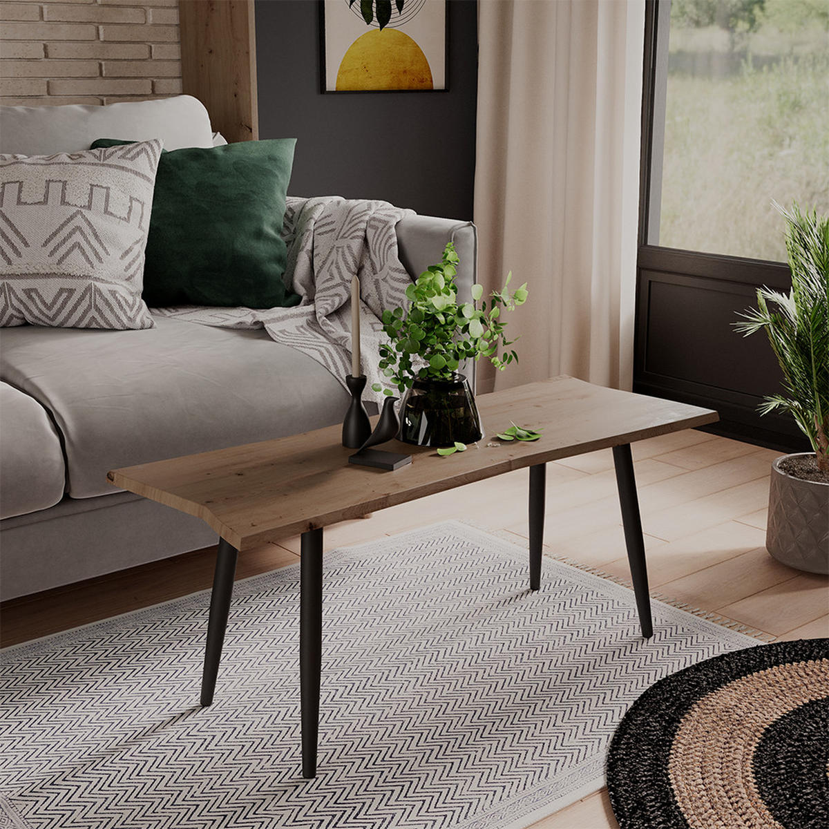 COUCHTISCH Yan Artisan 100 x 35.5 cm - Hellgrau, Holzwerkstoff (35.5/100/40cm) - Vicco