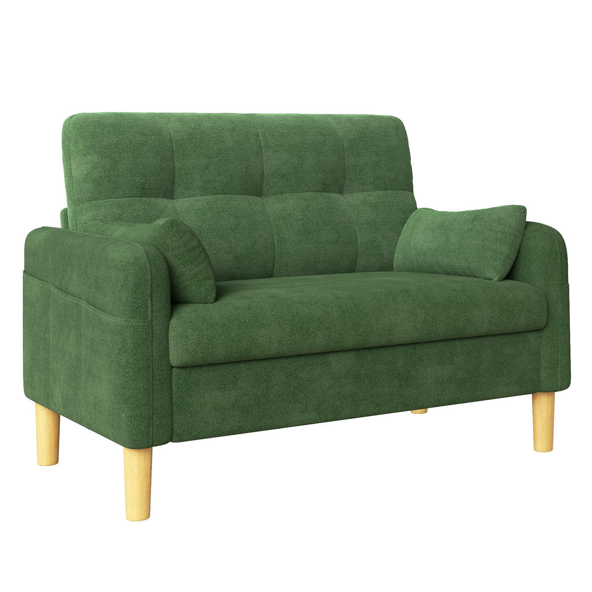 SOFA 2-Sitzer, Grün, Chenille, 2 Kissen, Seitentasche - Grün, Textil (78/85/119cm)