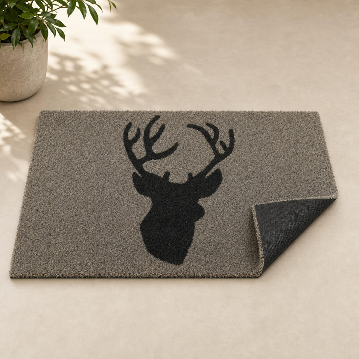 ROHOŽKA Šedá Černá motiv jelena 60x40 cm - šedá, textil/plast (60/40cm) - Relaxdays