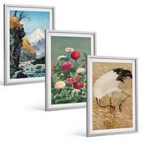 BILDER SET 3er Set - 40x60 cm Silberner Rahmen - Berglandschaft, Fluss, Blumen, Kraniche - Silberfarben, Kunststoff (40/60cm) - TULUP