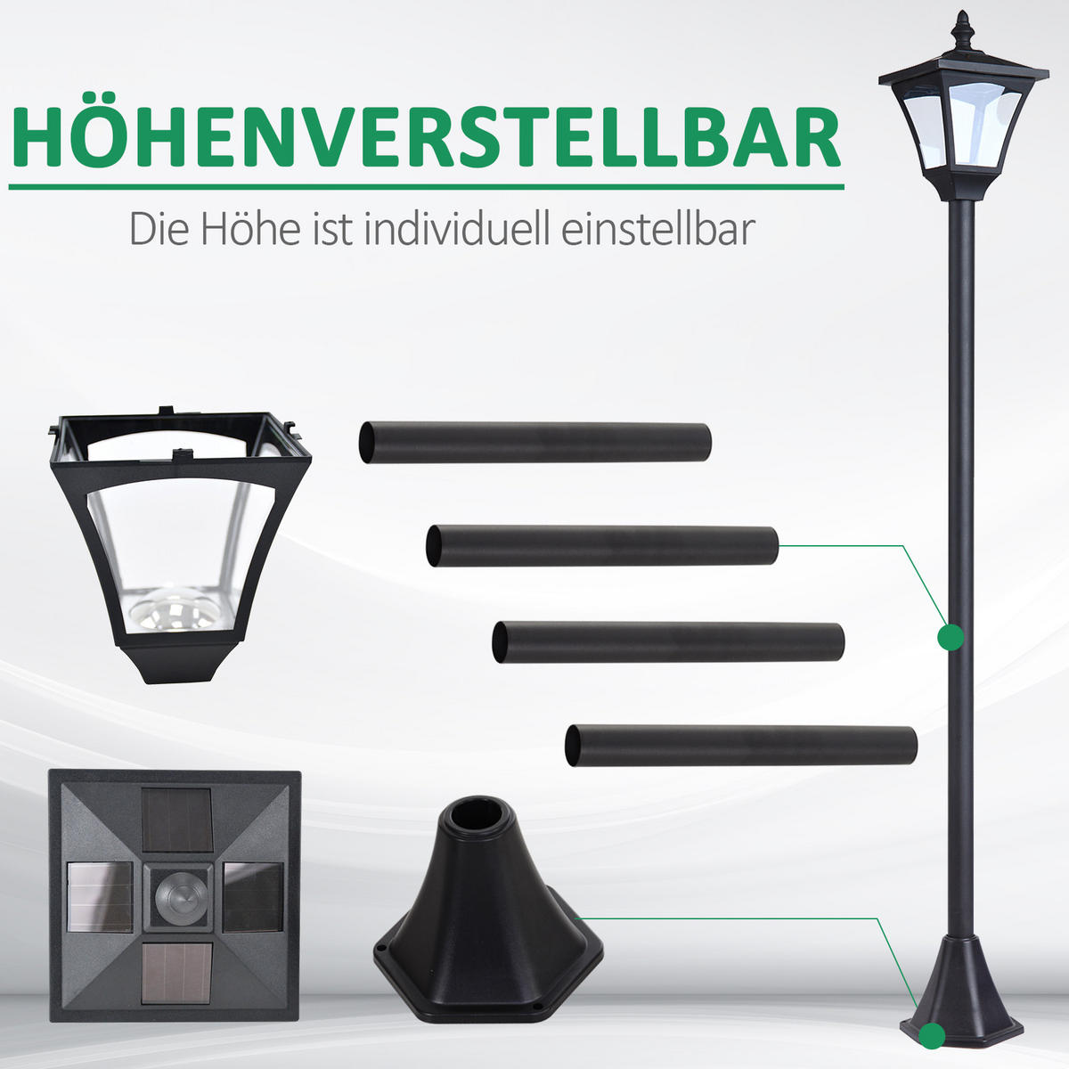 GARTENLATERNE, Schwarz, Kunststoff - Schwarz, Kunststoff (15/15/120cm) - Outsunny