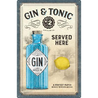 BLECHSCHILD 40/60 cm Open Bar Gin & Tonic Served Here - Multicolor, Metall (40/60/1cm) - Nostalgic-Art
