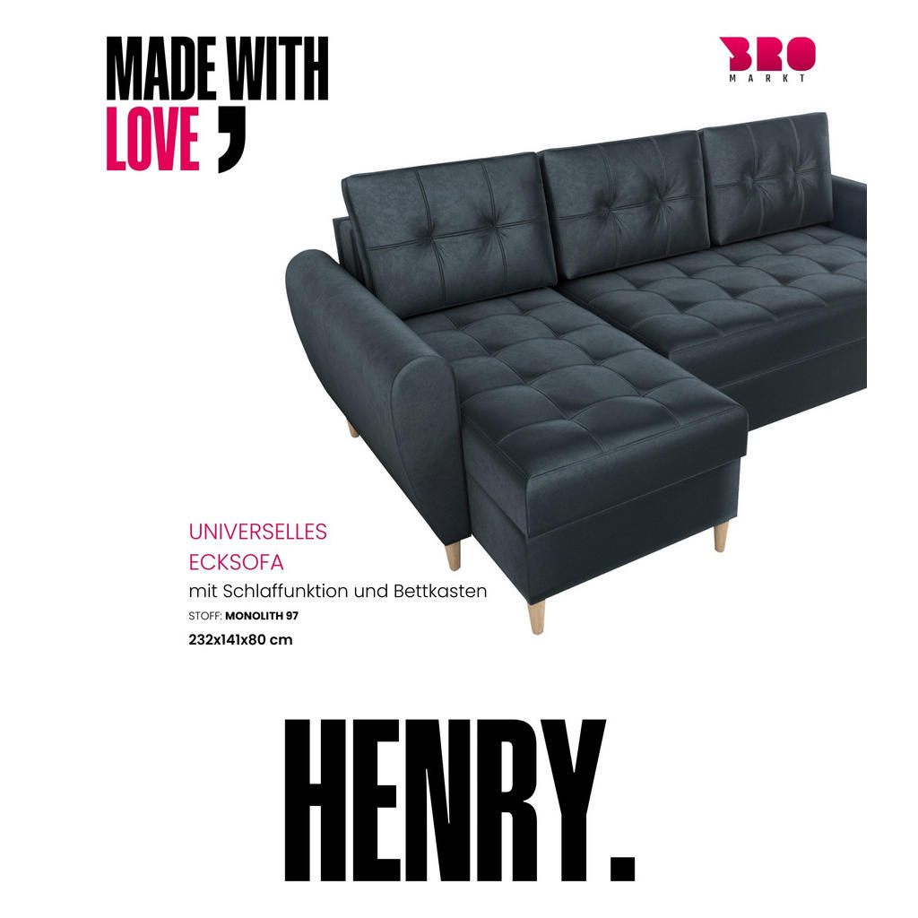 Thumbnail - Bromarkt Ecksofa, Graphit, Textil, 3-Sitzer, Ottomane links, seitenverkehrt montierbar, L-Form,L-Form, 232x141 cm, Wohnz...