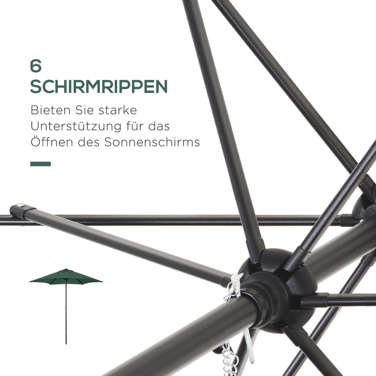 SONNENSCHIRM DE-05687 Sechseckig, Ø196 cm Grün - Grün, Metall (196/196cm) - ComfortXL