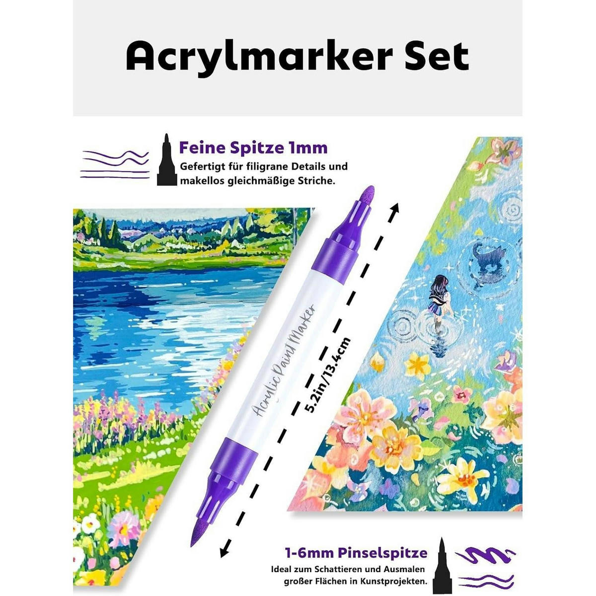 ACRYLSTIFTE Set 48 Farben Doppelspitze mit App - Multicolor, Kunststoff (10/16.5/13cm)