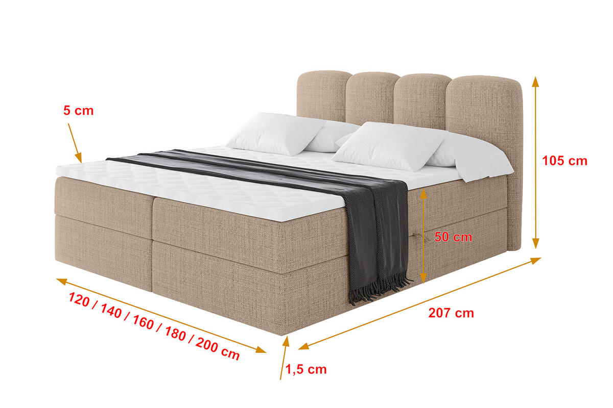 BOXBETT mit Matratze H4 - NINA - 160x200 cm - Dunkelbeige - Cappuccino, Holzwerkstoff (160/200cm) - ALTDECOR