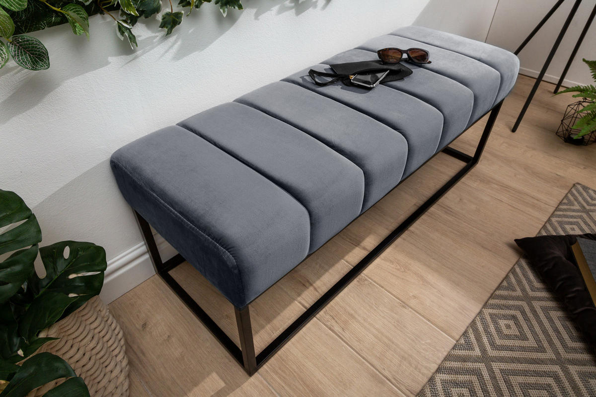 SITZBANK PETIT BEAUTÉ Samt Silbergrau 110 cm - Schwarz/Grau, Textil/Metall (108/40/40cm) - riess-ambiente