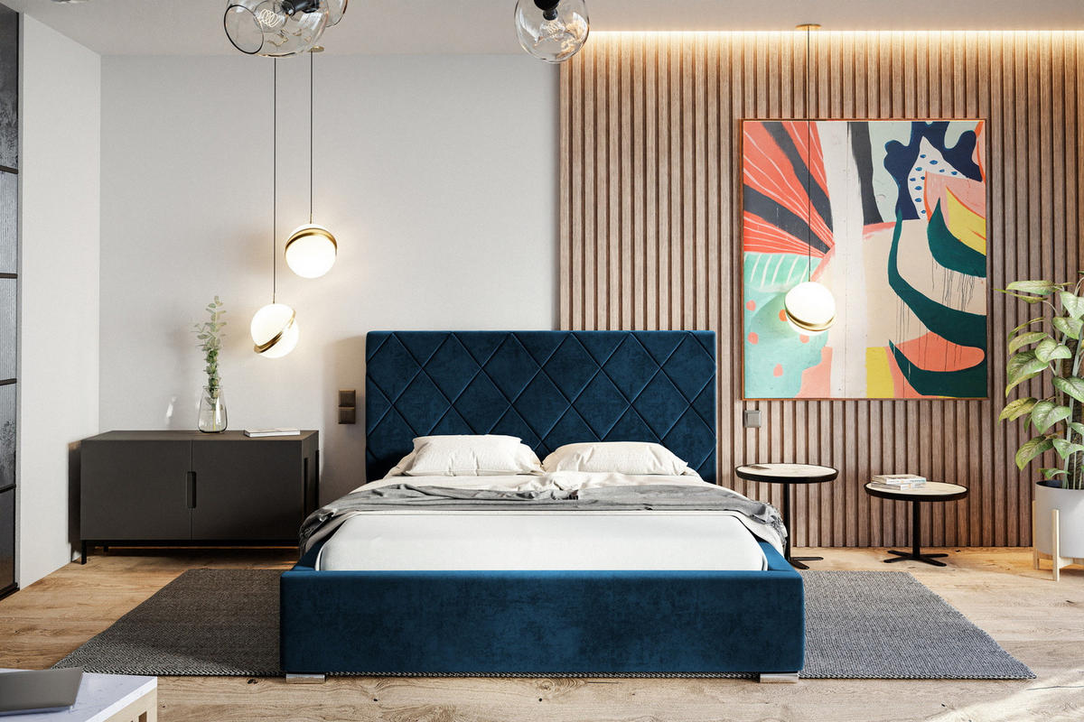 POLSTERBETT 180x200 Aron, Lattenrost, Samtstoff Blau - Blau, Holz/Textil (180/200cm) - Emporius