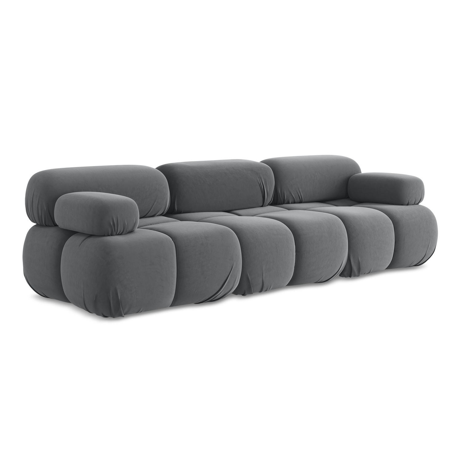 3-SITZER SOFA Samt Stoff Grau - Dunkelgrau/Schwarz, Kunststoff/Textil (285/70/96cm) - LaMiaSofa
