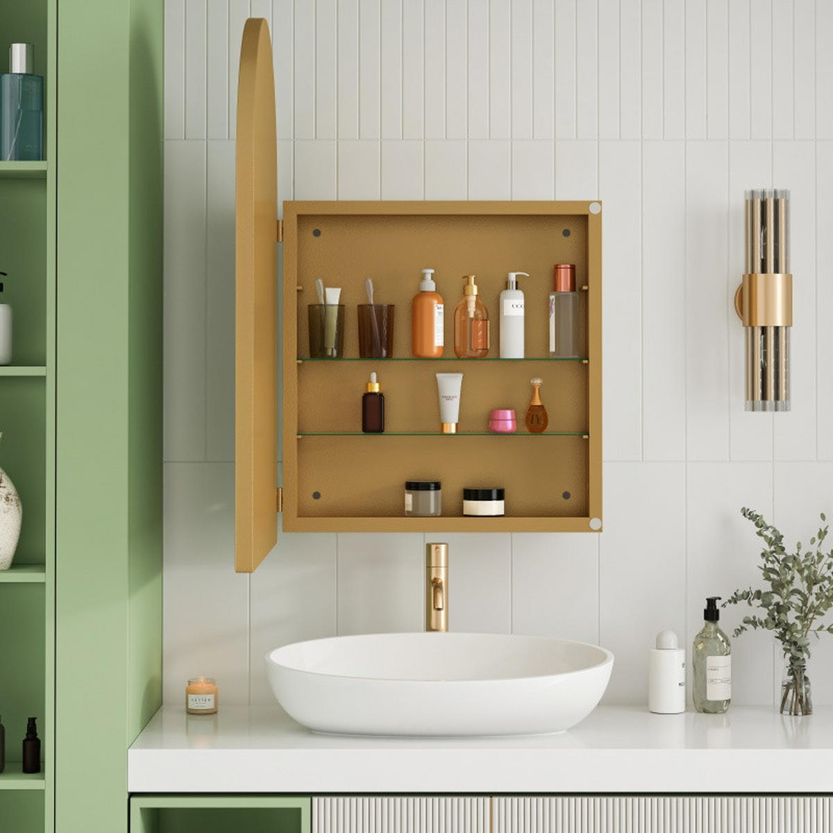SPIEGELSCHRANK Bad 91/61/12 cm Gold mit verstellbare Glasablagen - Goldfarben, Glas/Holz (61/91/12cm) - PARAFTA HOME