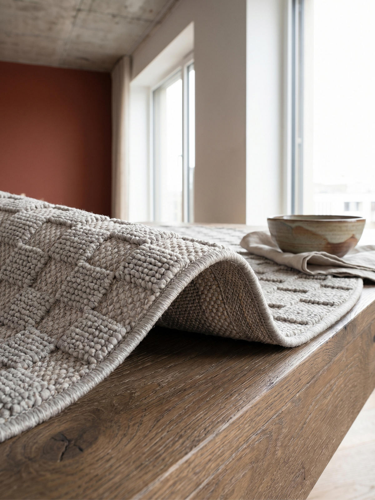 TEPPICH Flachgewebe LANGAU in Silber, mit Schachbrettmuster, Ø 120 cm - Silberfarben, Textil (120/120cm) - KADIMA DESIGN