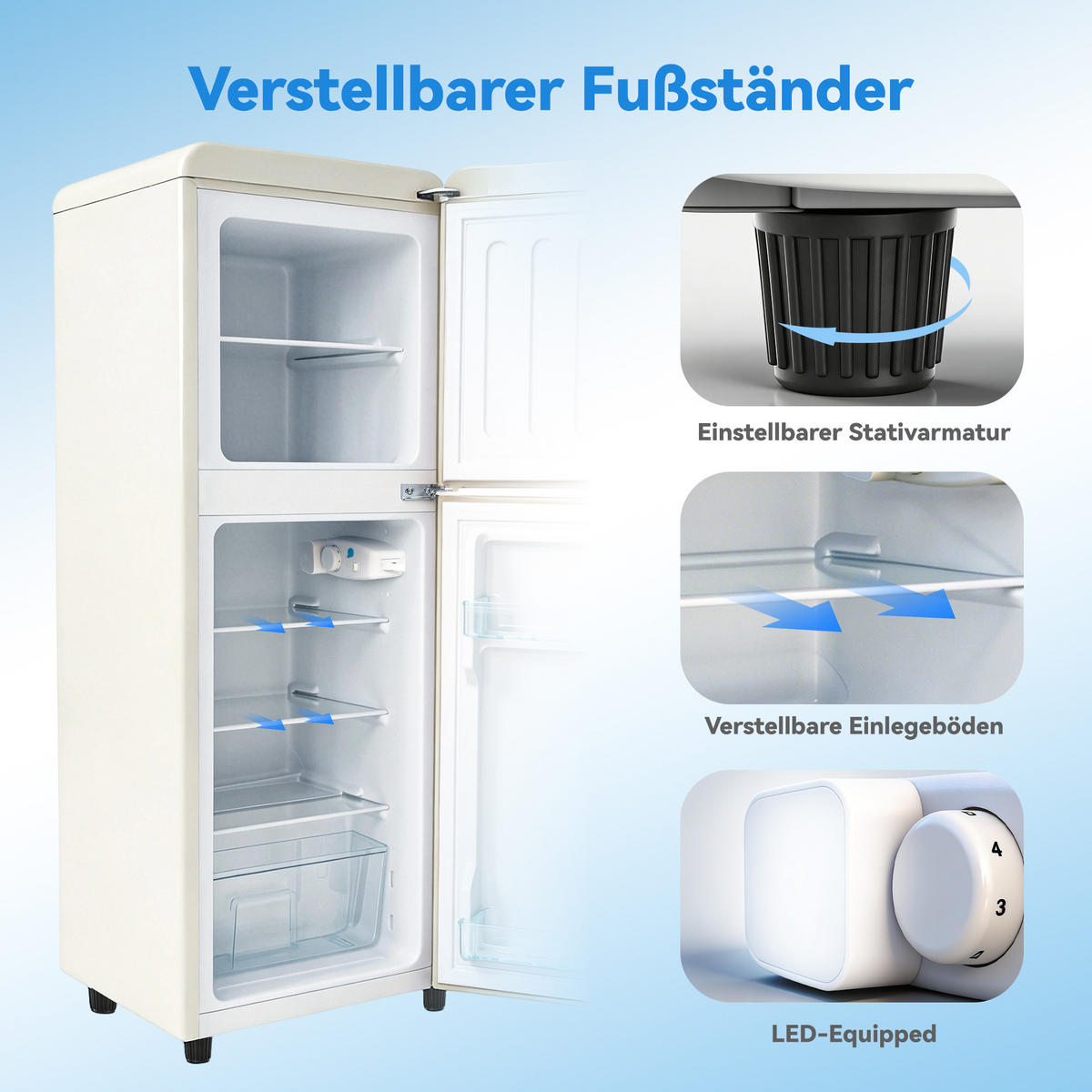KÜHL-GEFRIER-KOMBINATION 112 l, 72 l Kühlvolumen, 40 l Gefriervolumen, Energieeffizienzklasse E, Cremeweiß - Creme, Metall (48.5/68/41cm) - FOHERE