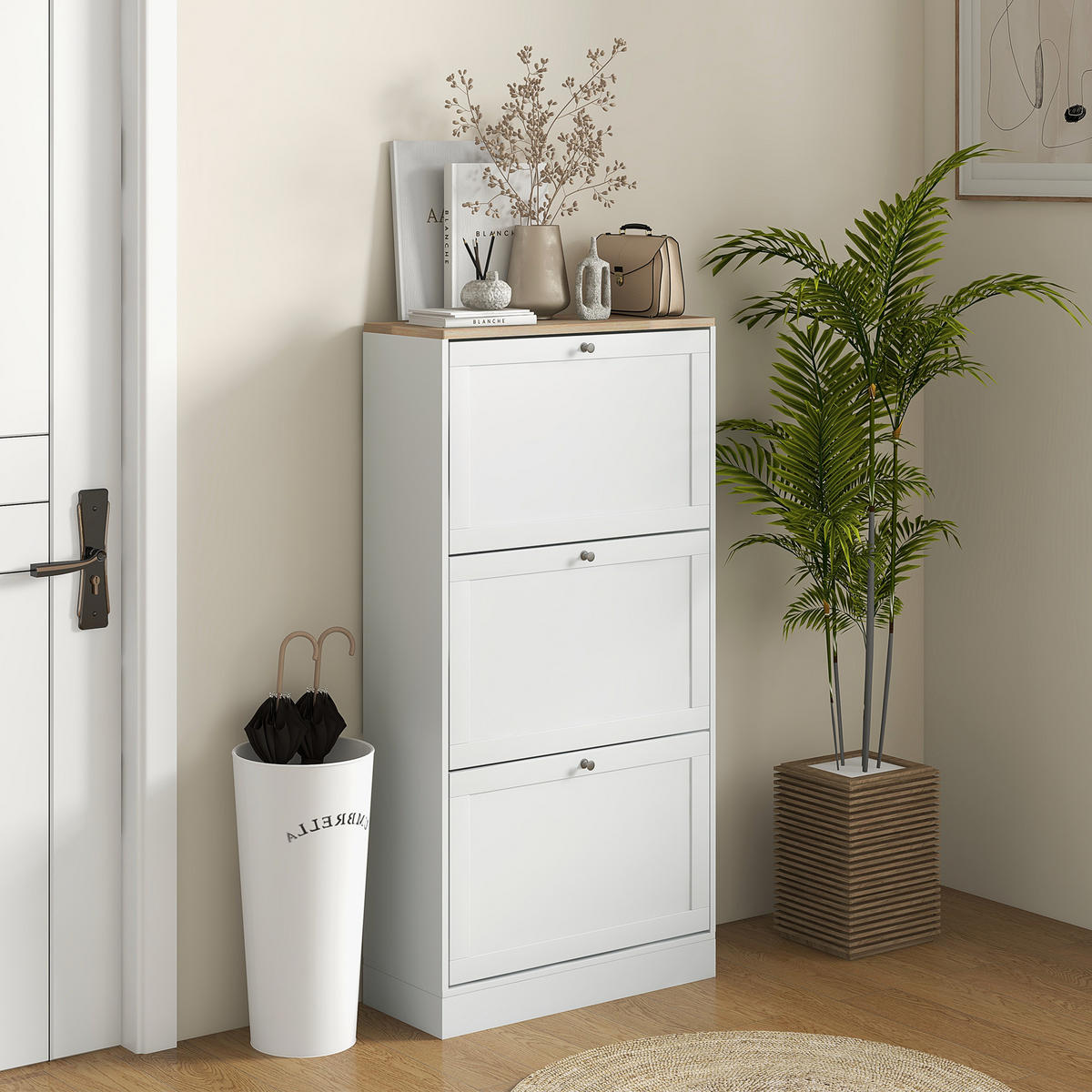 SCHUHSCHRANK DE-14994 skandinavisches Design mit 3 Klapptüren Weiß - Weiß, Holzwerkstoff (60/115/23.5cm) - ComfortXL