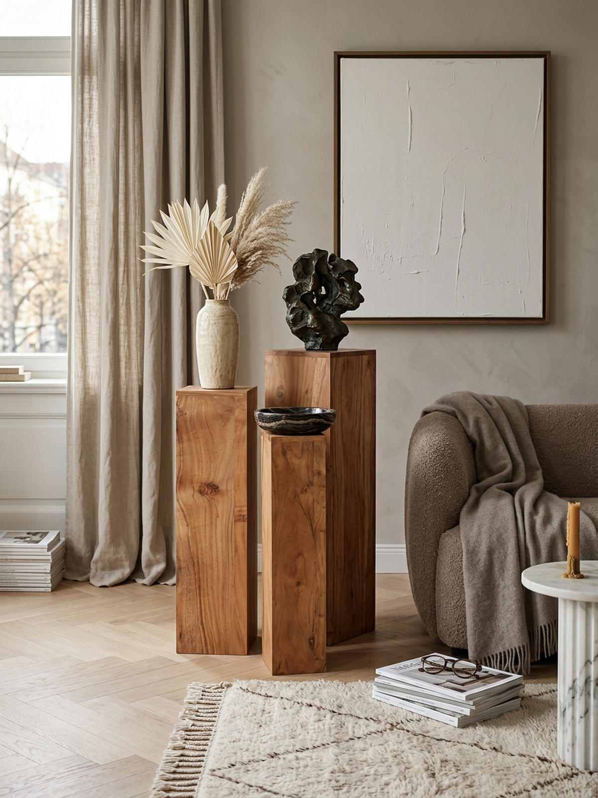 BEISTELLTISCH 3er Set Massivholz Ineinander Verstaubar Einzigartige Maserung, Beige 24x24x85 cm - Beige, Holz (24/24/85cm) - KADIMA DESIGN