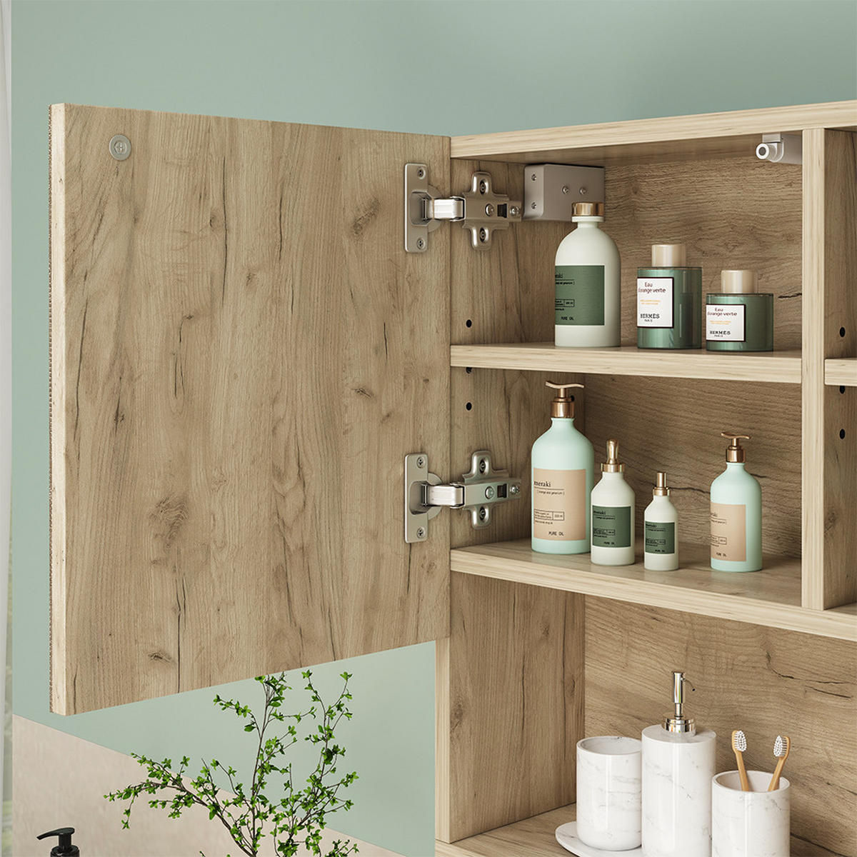 BADSPIEGELSCHRANK Edge Weiß 54 x 55 cm mit Tür und offenen Fächern - Eichefarben/Weiß, Holzwerkstoff (54/55/17cm) - Vicco