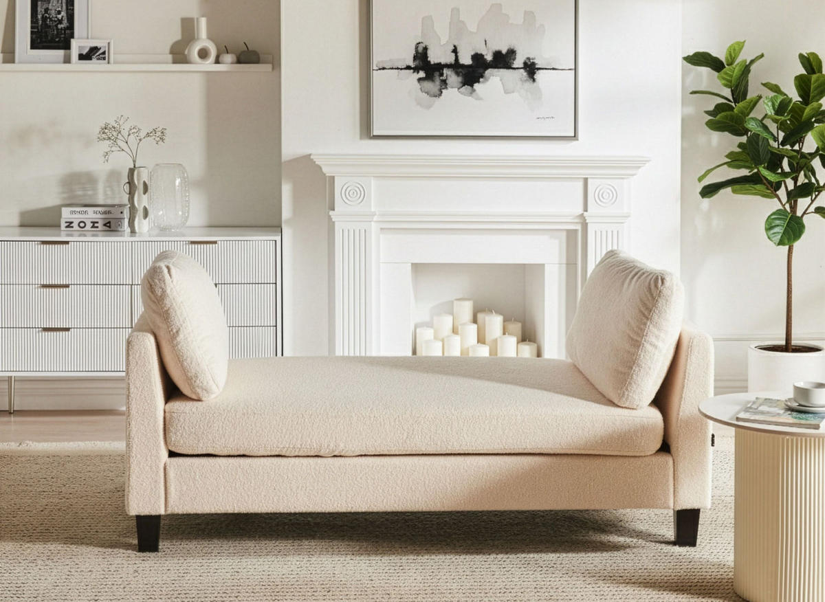 ČALOUNĚNÉ LEHÁTKO CHAISE LONGUE Látka Krémově bílé Archiane - bílá/černá, textil (170/60/85cm) - Beliani