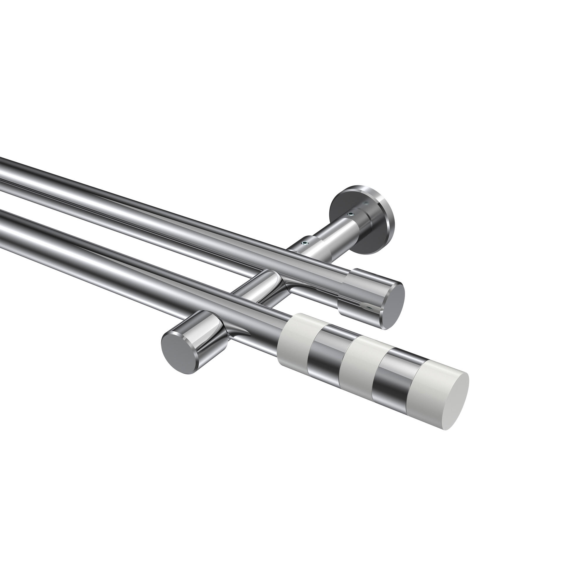 GARDINENSTANGE Prestige Mavell 260 cm (geteilt in 2 x 130 cm), 2-läufig (ohne Ringe), 20 mm Ø Chrom - Chromfarben/Weiß, Metall (260cm) - INTERDECO