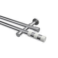 GARDINENSTANGEN-SET Prestige Mavell 200 cm, 2-läufig (ohne Ringe), 20 mm Ø Chrom - Chromfarben/Weiß, Metall (200cm) - INTERDECO