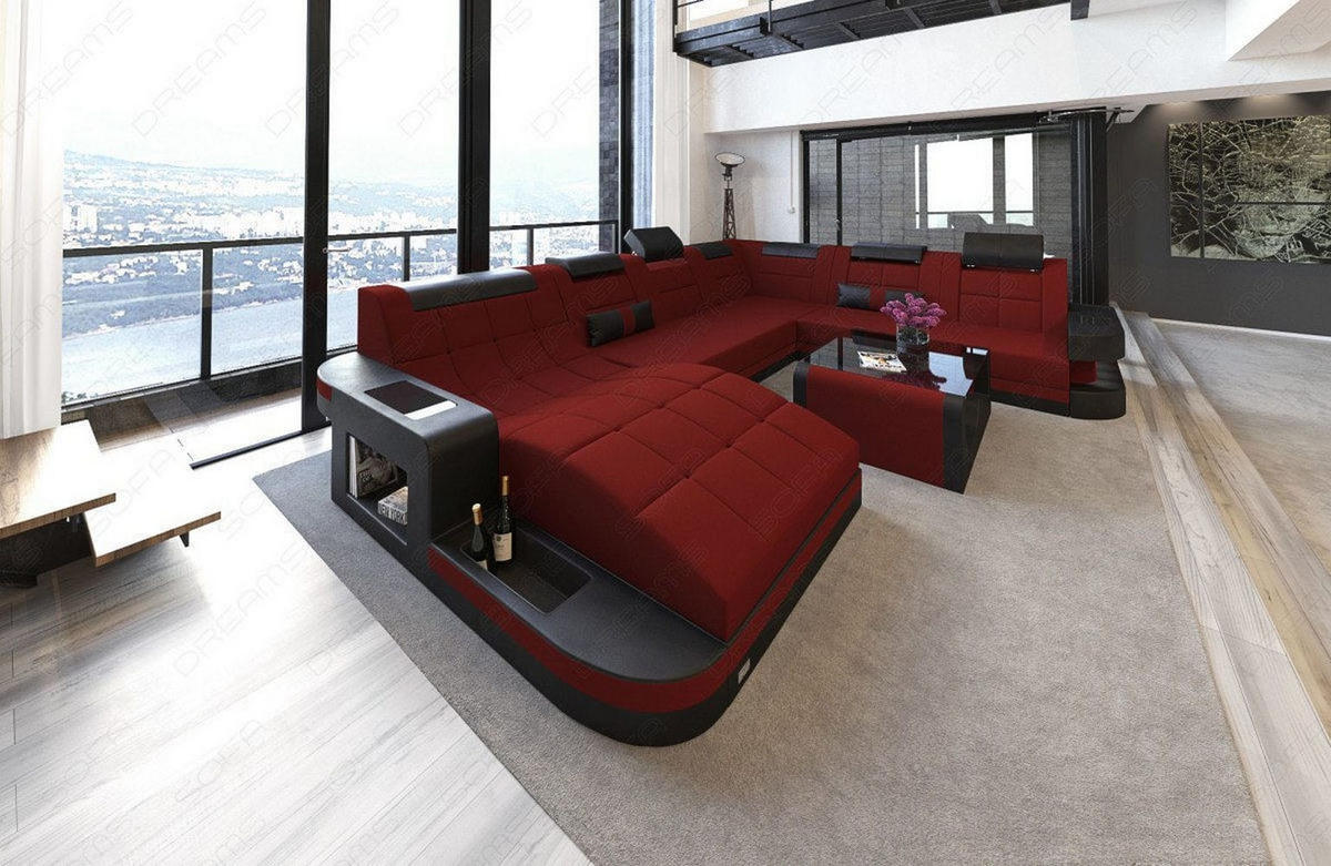 WOHNLANDSCHAFT Wave Dunkelrot Schwarz Mikrofaserstoff - Dunkelrot, Kunststoff (379/80/274cm)