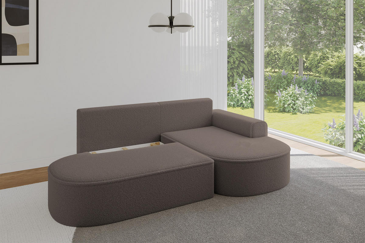 ECKSOFA mit Schlaffunktion und Bettkasten Ottomane Rechts MARI-L1-S - 283x167x85 cm Braun Bouclé - Schwarz/Braun, Holzwerkstoff/Kunststoff (167/283cm) - ALTDECOR