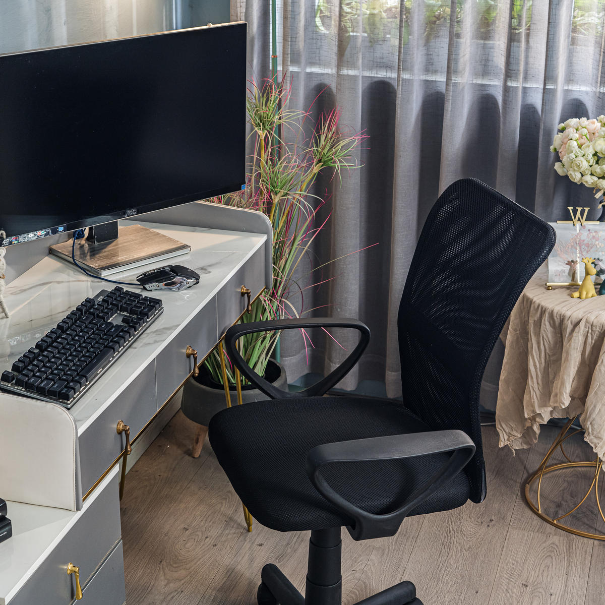 DREHSTUHLSTOFF Schwarz - Schwarz, Textil (58/84/57cm) - Nordlys