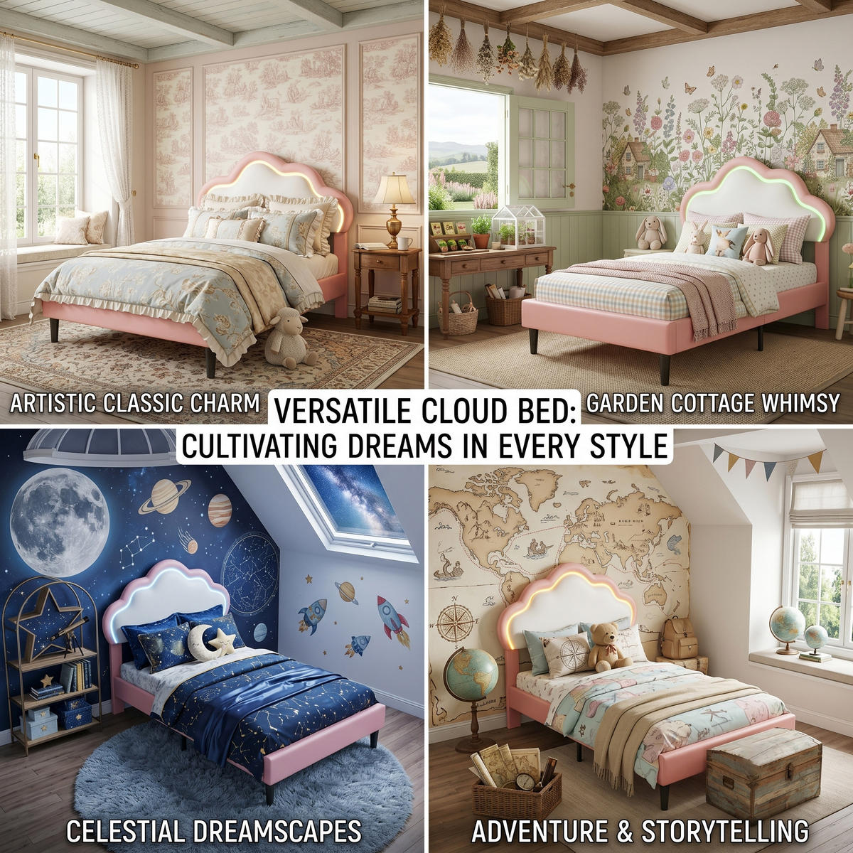POLSTERBETT Modern mit RGB-LED & Wolken-Kopfteil 90/200 cm PU-Leder Weiß/Rosa - Pink, Textil (90/200cm) - Creahappy