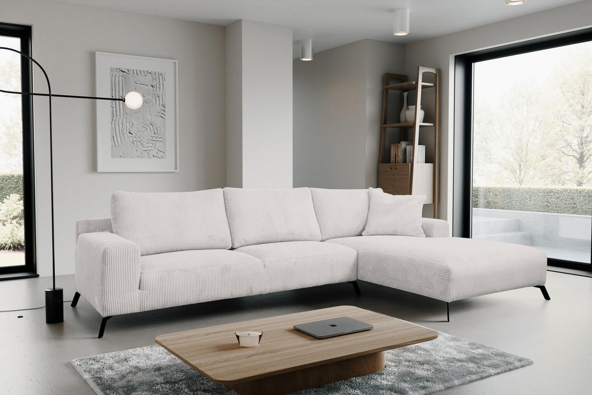 ECKSOFA Aspen in L-Form, Coach Farbe: Beige, Cordstoff, Ottomane Rechts - Beige, Textil (312/187cm) - VENASI MÖBEL