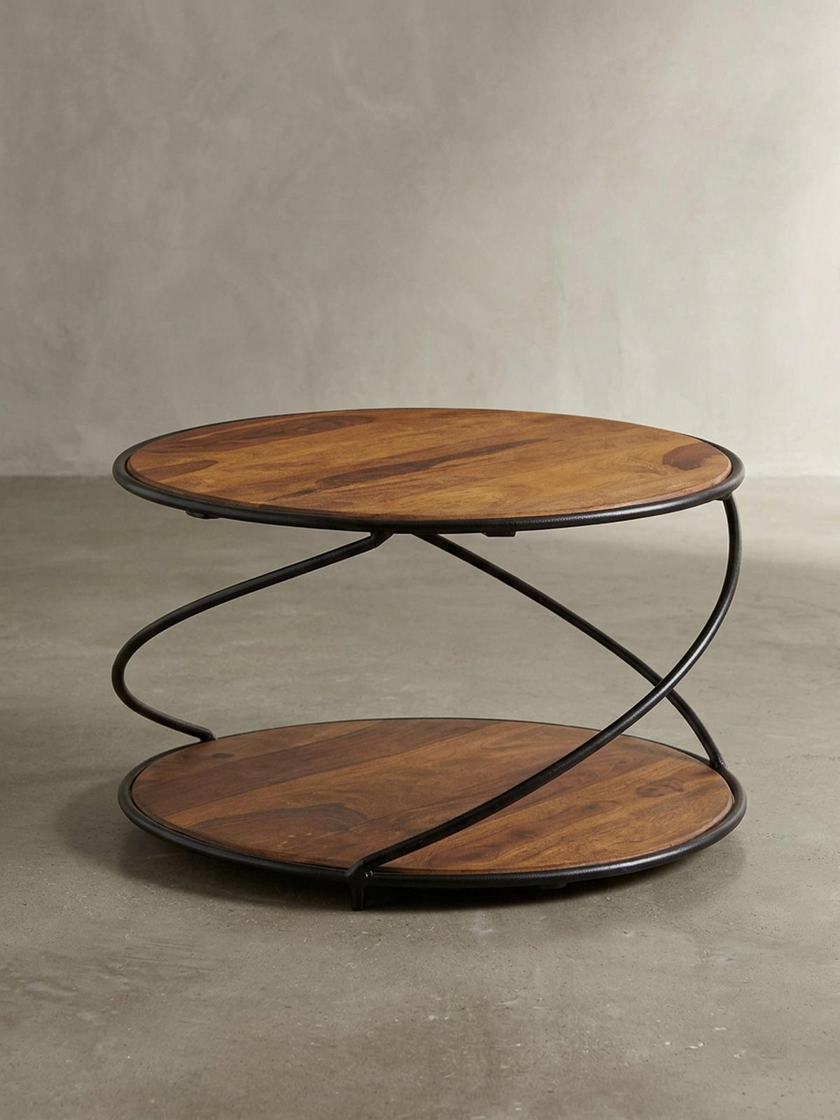 COUCHTISCH Schwarz/Braun, Sheesham Massivholz und Edelstahl, mit 2 Ablageflächen - Schwarz/Braun, Holz/Metall (58/58/35cm) - KADIMA DESIGN