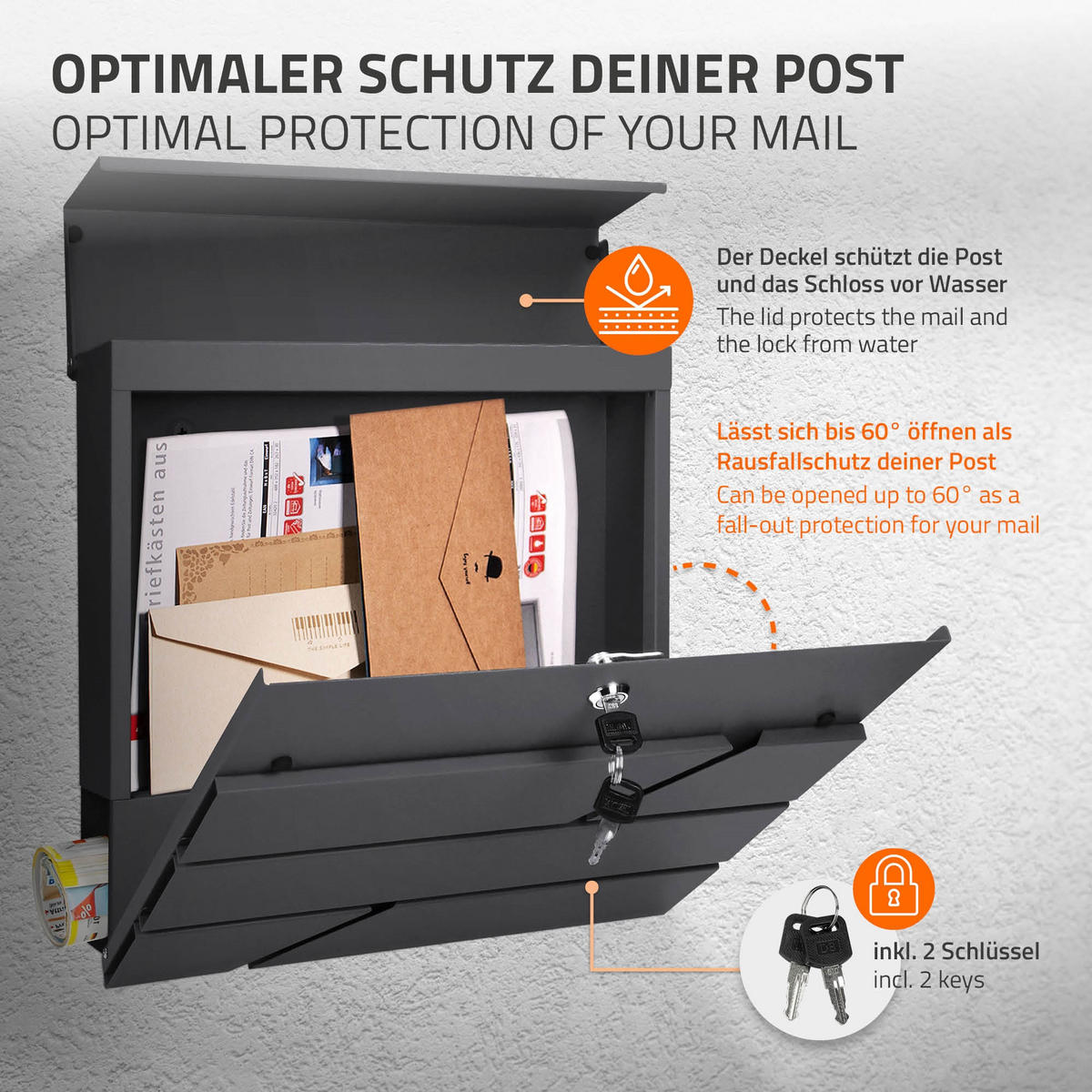 BRIEFKASTEN Anthrazit mit bepflanzbarem Ständer - Anthrazit, Metall (120cm) - ML-DESIGN