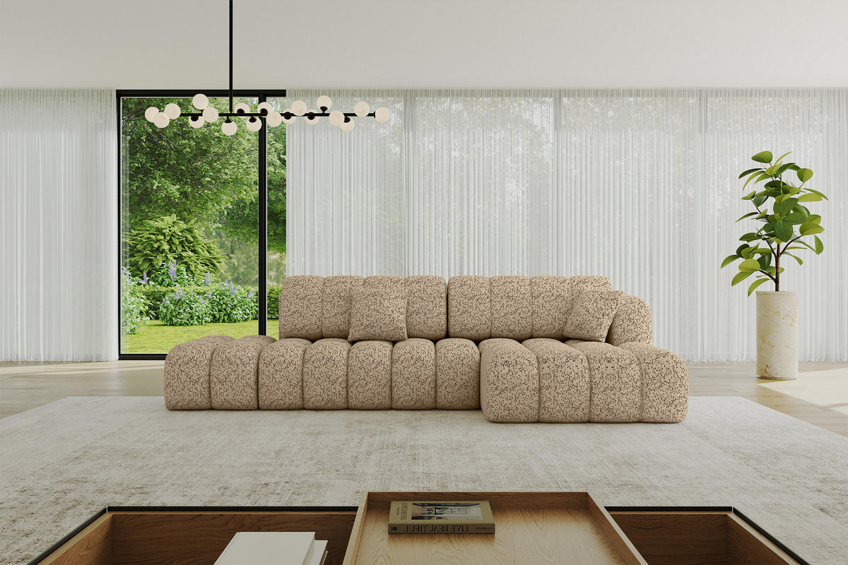 ECKSOFA mit Schlaffunktion Ottomane RECHTS OLEA-L2 321x164x75 Braun Tissu - Alteiche/Schwarz, Holzwerkstoff/Kunststoff (164/321cm) - ALTDECOR