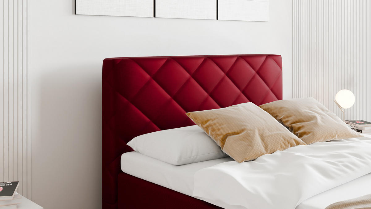BOXBETT Diamaro 120x200 cm mit Bettkasten und Topper - Rot - Rot, Holz (120/215cm) - Panda Möbel