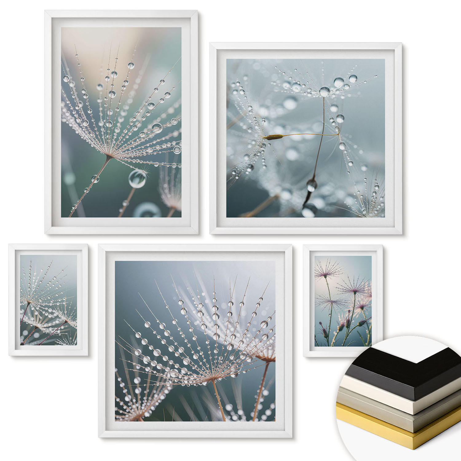 WANDBILDER 5er-Set - 50x50 cm & 20x30 cm & 40x60 cm Weißer Rahmen - Lineare abstrakte Motive - Weiß, Kunststoff (40/60cm) - ArtPrintCave