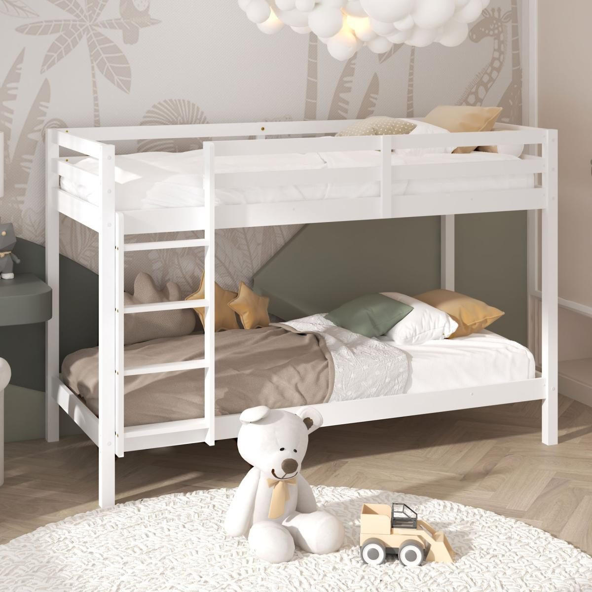 ETAGENBETT Weißes + Matratze - Grau, Holz - Sunny