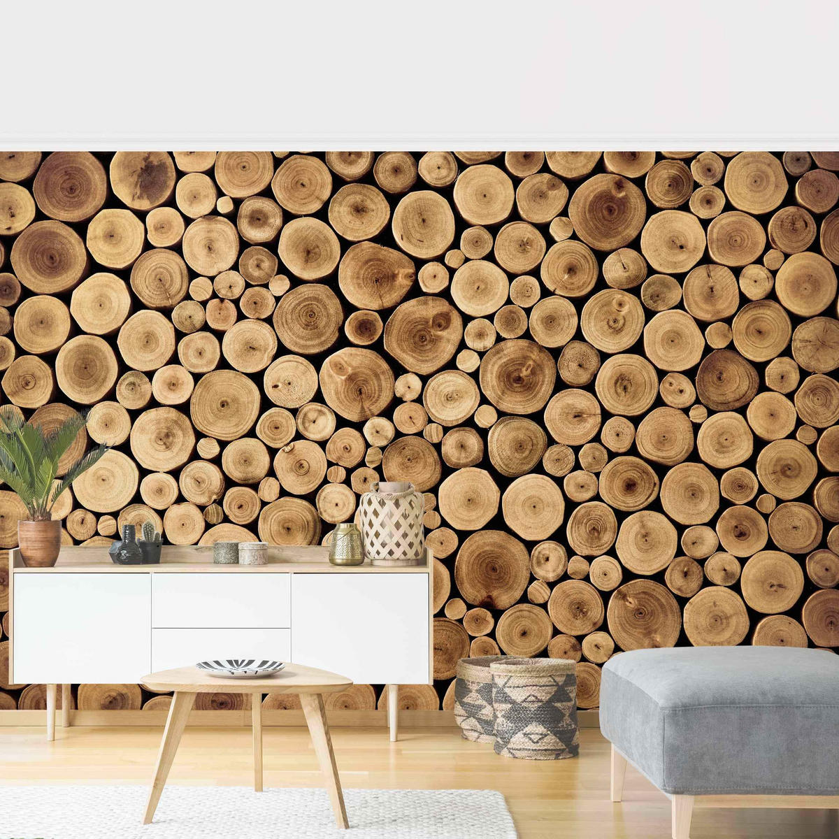FOTOTAPETE Homey Firewood 384/255 cm - Braun, Papier (384/255cm) - Bilderwelten