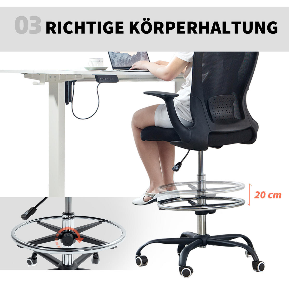 BÜROSTUHL Schreibtischstuhl mit verstellbarer Fußring Lendenwirbelstütze Schwarz - Schwarz, Textil (59/119/62cm) - HOMCOM