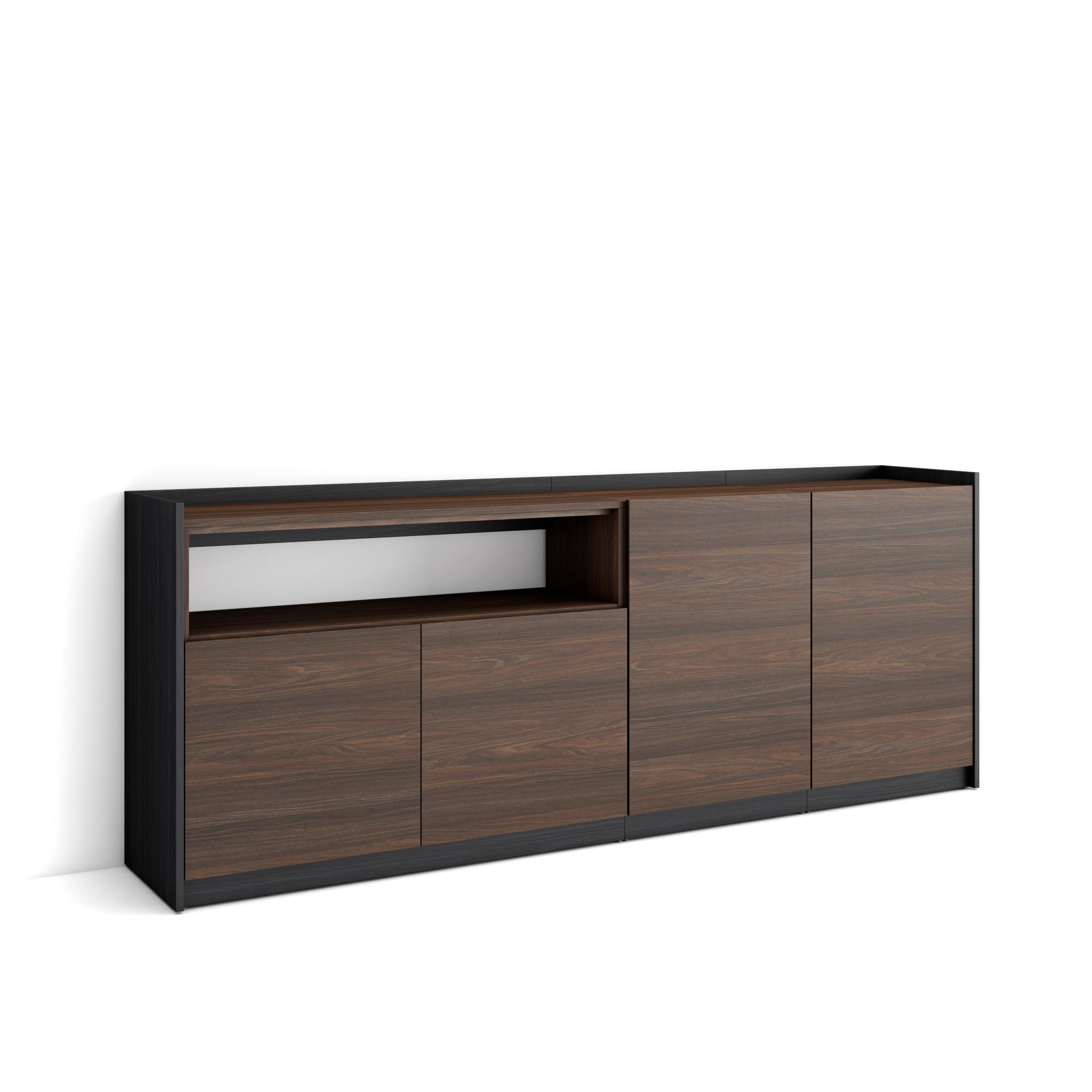 SIDEBOARD, Highboard, Dunkler Eiche und Schwarz, 207/37/80cm - Dunkelbraun, Holzwerkstoff (207/80/37cm) - Skraut Home