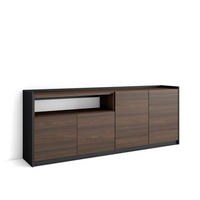 SIDEBOARD, Highboard, Dunkler Eiche und Schwarz, 207/37/80cm - Dunkelbraun, Holzwerkstoff (207/80/37cm) - Skraut Home