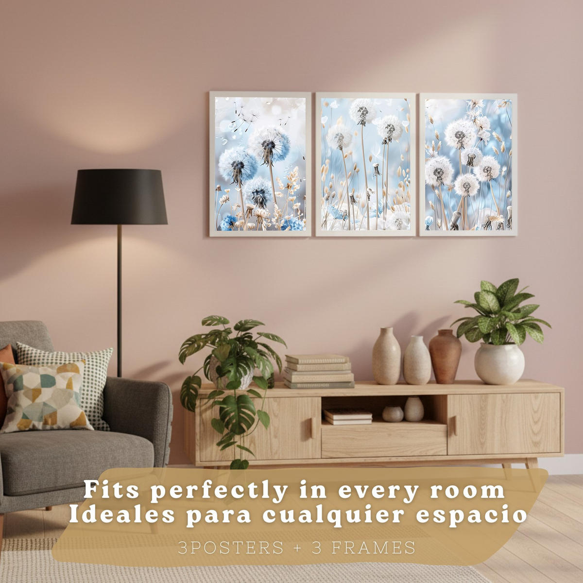 PLAKAT Sada 3 Sladká modř A4 Bílý rám - bílá, papír (29.7/1/21cm) - Nacnic